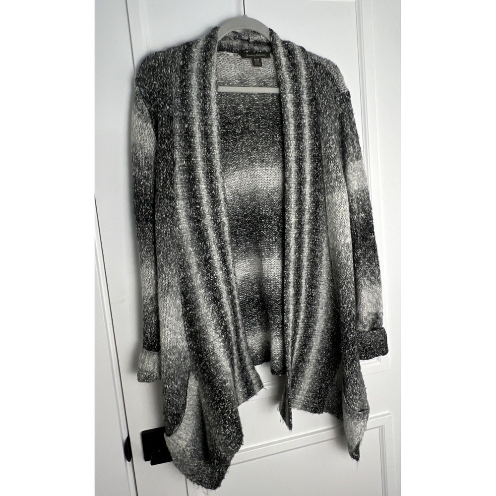 Tommy Bahama Women's M Black And Striped Drapedâ Open Cardigan Sweater Pockets
